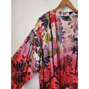 Citron pink red ombre floral kimono cardigan 0X 18-20W